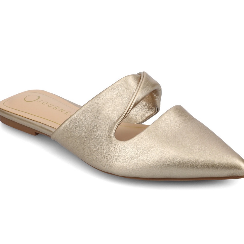 Journee Collection Gold Pointed-Toe Mules with Knotted Detail
